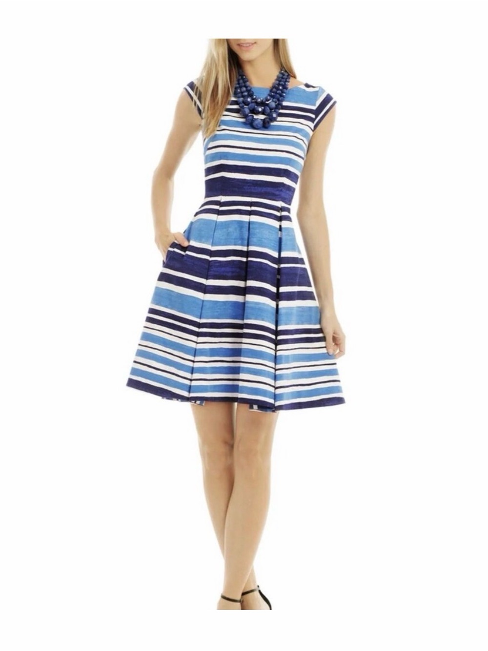 kate spade Mariella Navy and Light Blue Striped Fit-&-Flare Dress Sz 6